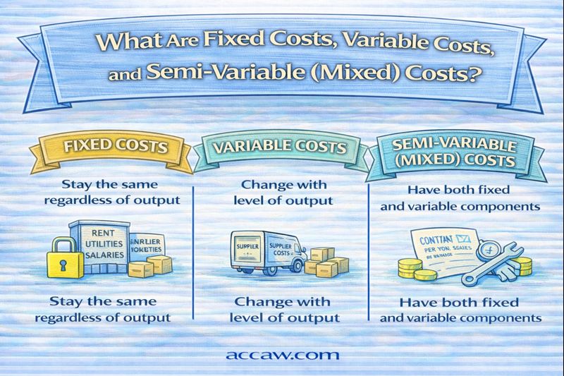 What are fixed costs, variable costs, and semi-variable (mixed) costs?